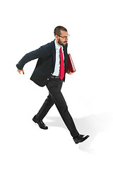 Image showing Full body portrait of businessman with folder on white