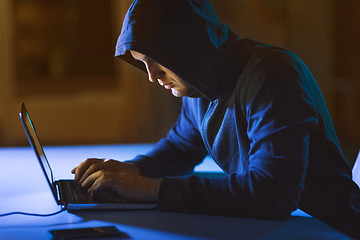 Image showing hacker using laptop computer for cyber attack