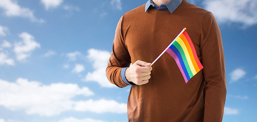 Image showing close up of man with gay pride rainbow flag
