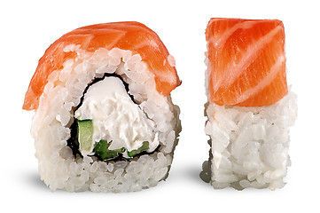 Image showing Two pieces of sushi roll of Philadelphia