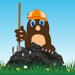 Image showing Cartoon of the mole with shovel digging land