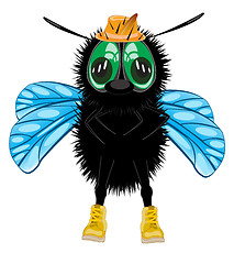Image showing Cartoon insect fly in hat and shoe on white background