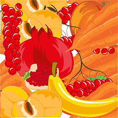 Image showing Ripe fruits with vegetable and berry colorful background