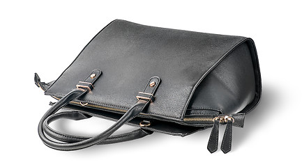 Image showing Ladies black leather bag lying