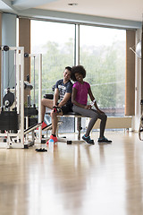 Image showing couple in a gym have break