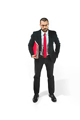 Image showing Full body portrait of businessman with folder on white