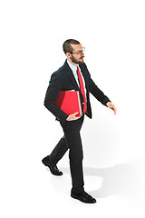 Image showing Full body portrait of businessman with folder on white