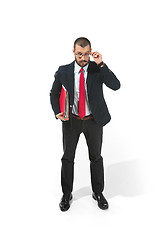 Image showing Full body portrait of businessman with folder on white