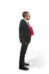 Image showing Full body portrait of businessman with folder on white