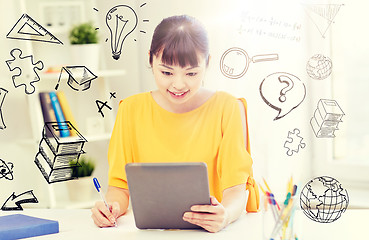 Image showing asian woman student with tablet pc at home