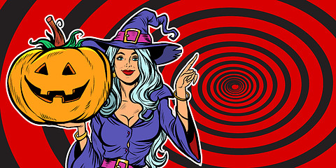 Image showing witch with Halloween pumpkin. Announce Party