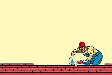 Image showing The Builder lays brick masonry below