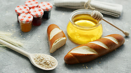 Image showing Arrangement bread and sweet honey