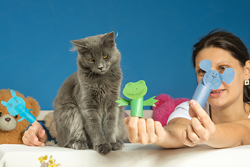 Image showing Cat tired of playing in the puppet theater