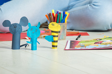 Image showing Crafts of animal figurines made of colored paper