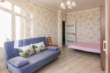 Image showing Interior of the hotel room, sofa, bed