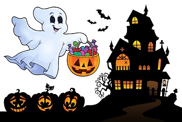 Image showing Halloween ghost near haunted house 4