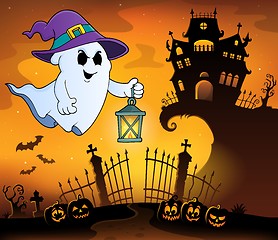 Image showing Ghost with hat and lantern topic 1