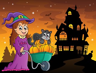 Image showing Cute witch and cat Halloween image 3