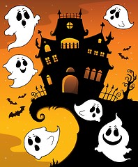 Image showing Halloween house silhouette and ghosts 1