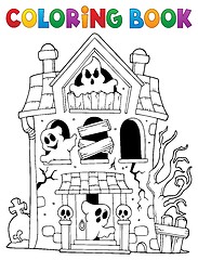 Image showing Coloring book haunted house with ghosts