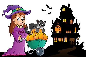 Image showing Cute witch and cat Halloween image 2