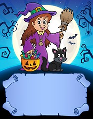 Image showing Small parchment and cute witch 1