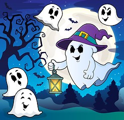 Image showing Ghost with hat and lantern theme 8