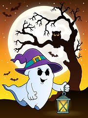 Image showing Ghost with hat and lantern theme 9