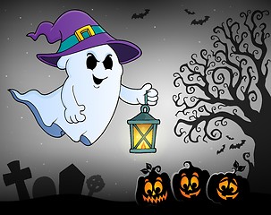 Image showing Ghost with hat and lantern topic 2