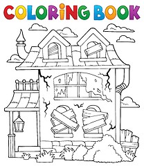 Image showing Coloring book derelict house theme 1