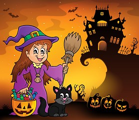 Image showing Cute witch and cat Halloween image 1