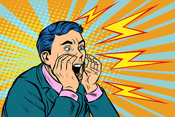 Image showing Man screaming calling, pop art