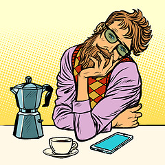 Image showing hipster man morning coffee