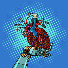 Image showing cyber heart in robot hand