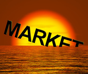 Image showing Market Word Sinking Showing A Depressed Economy Or Recession