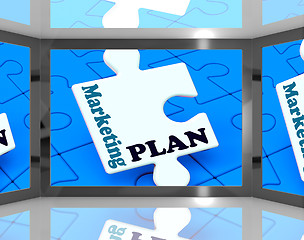 Image showing Marketing Plan On Screen Shows Marketing Strategies