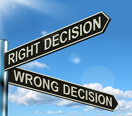 Image showing Right Or Wrong Decision Signpost Showing Confusion Outcome And C