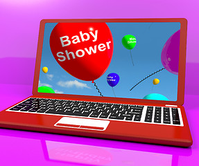 Image showing Baby Shower Balloons On Laptop As Birth Party Invitation