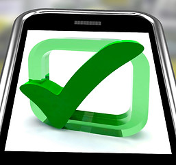 Image showing Check Mark On Smartphone Showing Approval