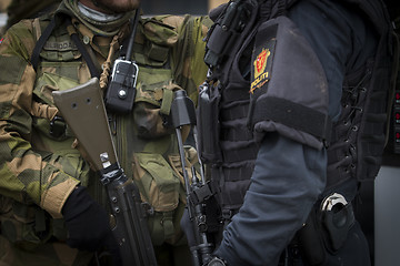 Image showing Norwegian Soldier and Norwegian Police