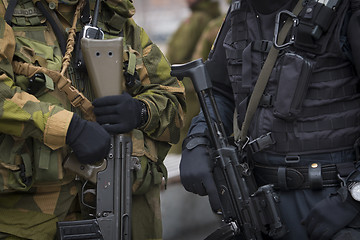 Image showing Norwegian Soldier and Norwegian Police