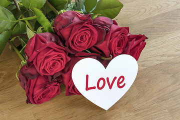 Image showing Red roses with love heart