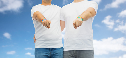 Image showing couple with gay pride rainbow wristbands