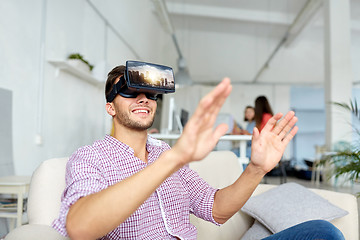 Image showing happy man with virtual reality headset at office