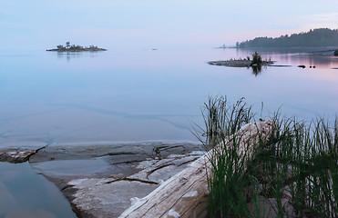 Image showing Northern White Night Over The Rocky Islands In The Lake