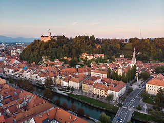 Image showing Cityscape of Ljubljana, capital of Slovenia at sunset.