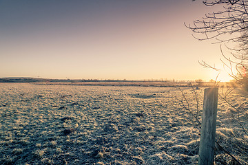 Image showing Sunrise on a rural countryside in the winter