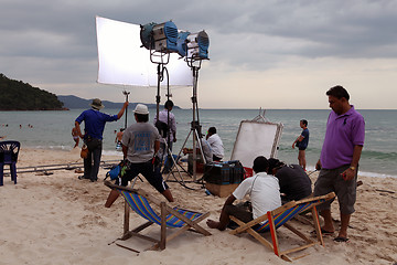 Image showing professionals shoots film on the coast