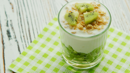 Image showing Glass with kiwi and yogurt